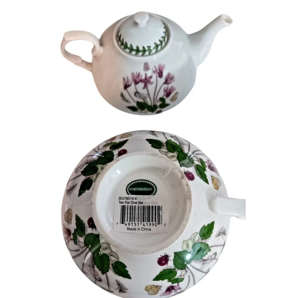 Portmeirion BOTANIC GARDEN TEA-FOR-ONE Set 12 oz TEAPOT w/ 10 oz CUP SET